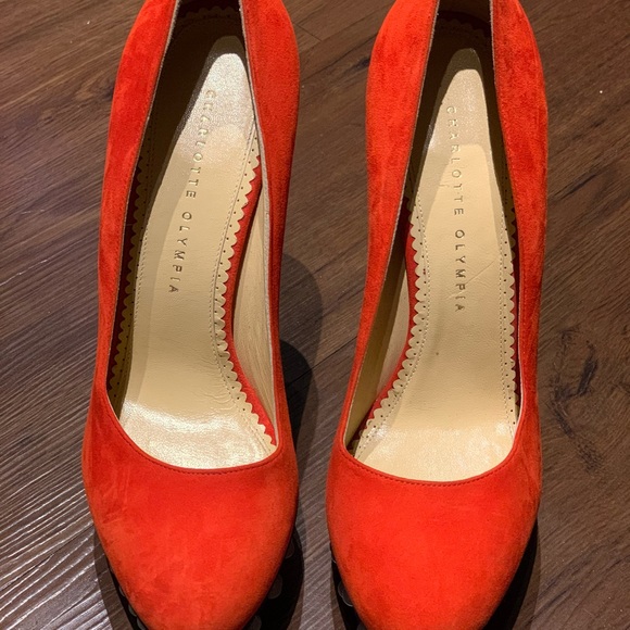 Charlotte Olympia Red Suede Studded Pumps - Picture 5 of 5